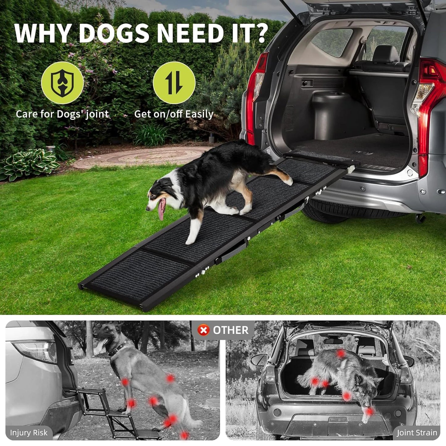 HiMISS Upgraded Folding Dog Ramp For Cars With Non Slip Surface 250 Lb