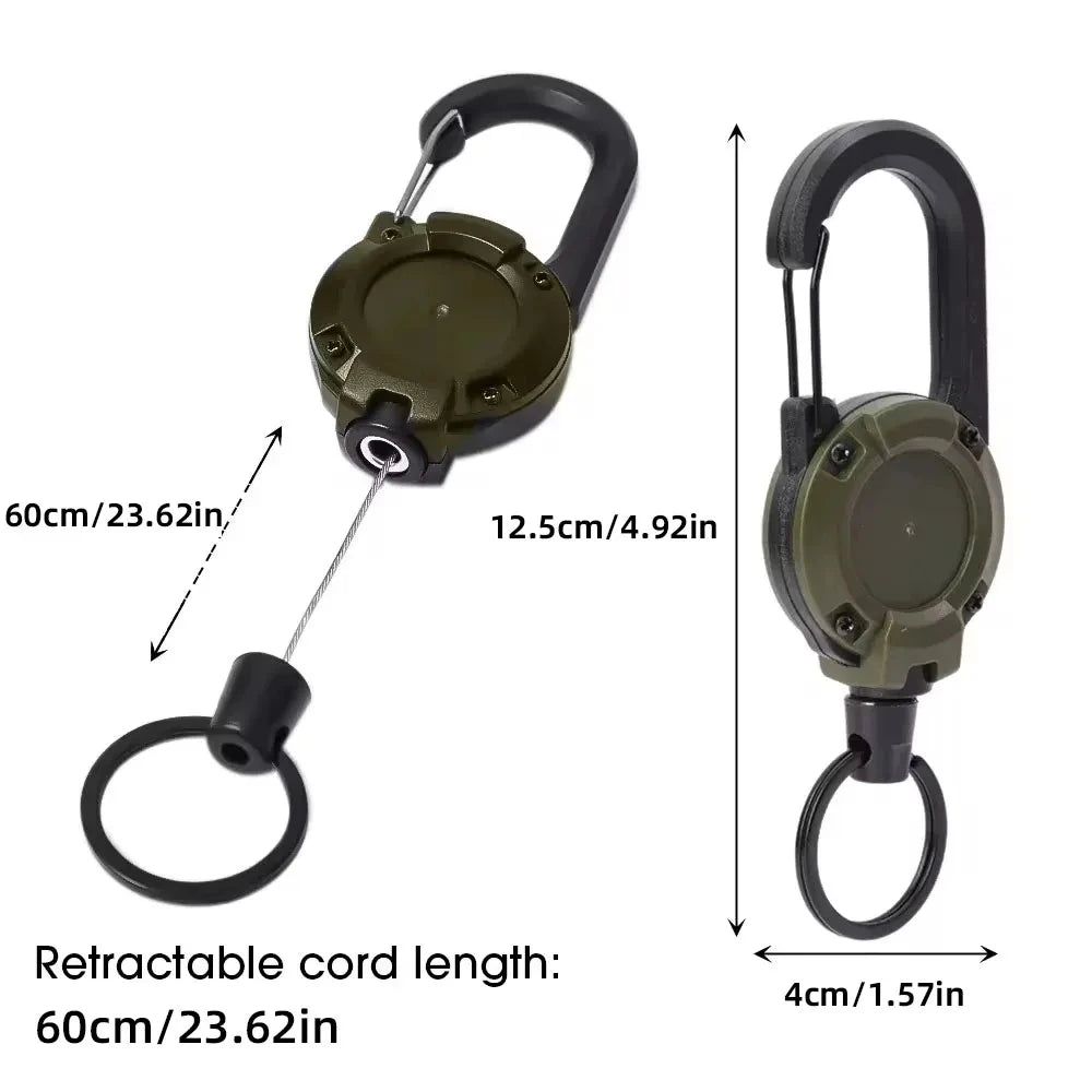 Retractable Heavy Duty Carabiner With Steel Wire Rope Key Ring