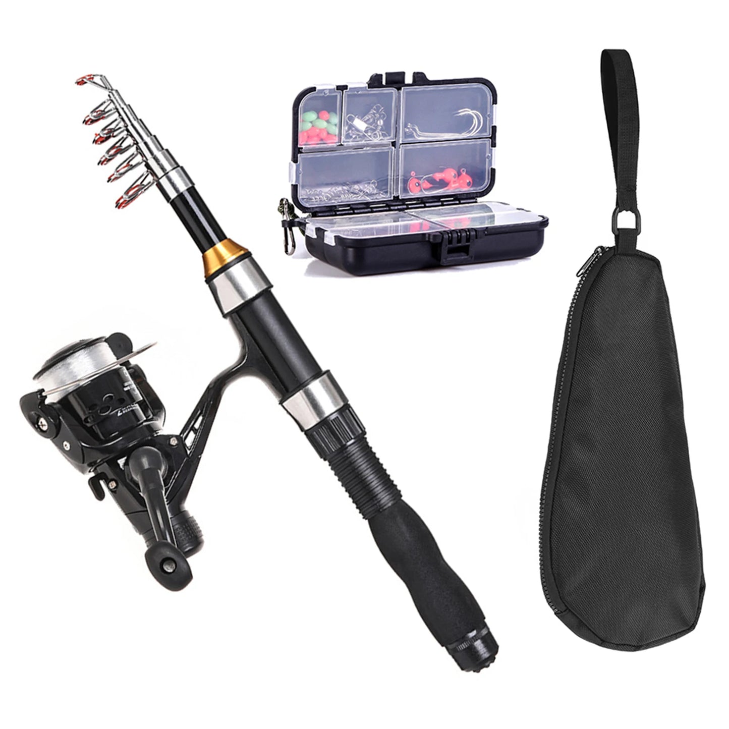 Telescopic Fishing Rod Spinning Reel Combo With Hooks And Swivels