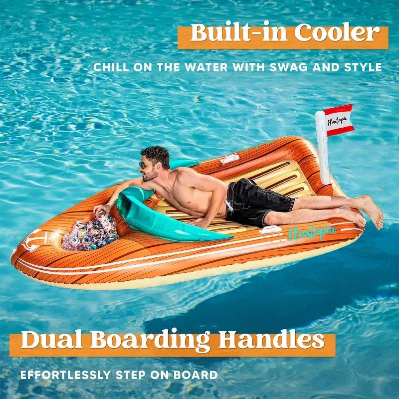 Giant Boat Pool Float With Cooler For Two Handles Tow Point