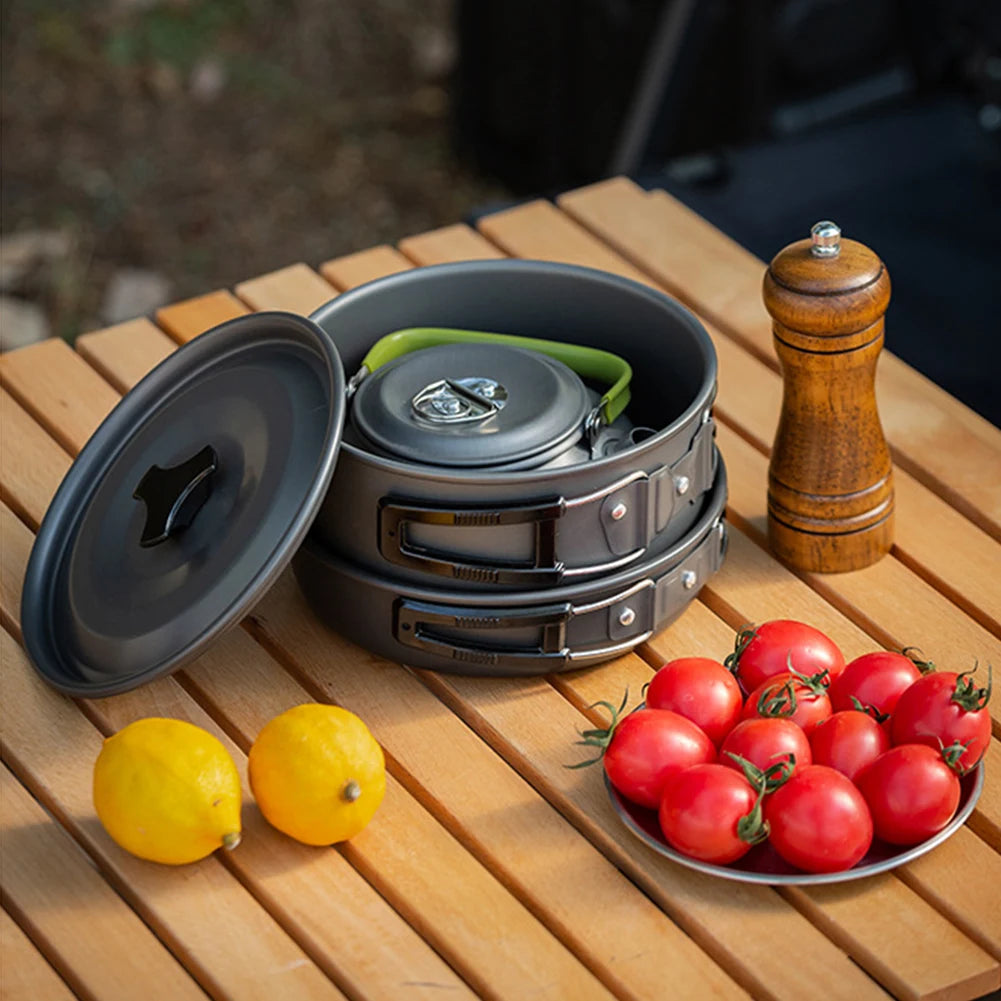 APWIKOGER Camping Cookware Set 3 Piece Pot Pan Kettle