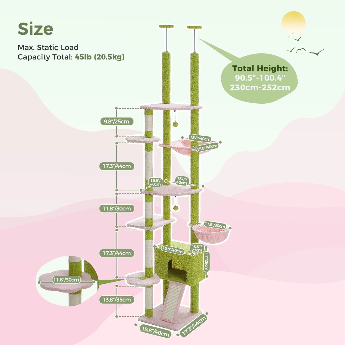 PETEPELA Cactus Cat Tree Floor to Ceiling Adjustable Height Tower