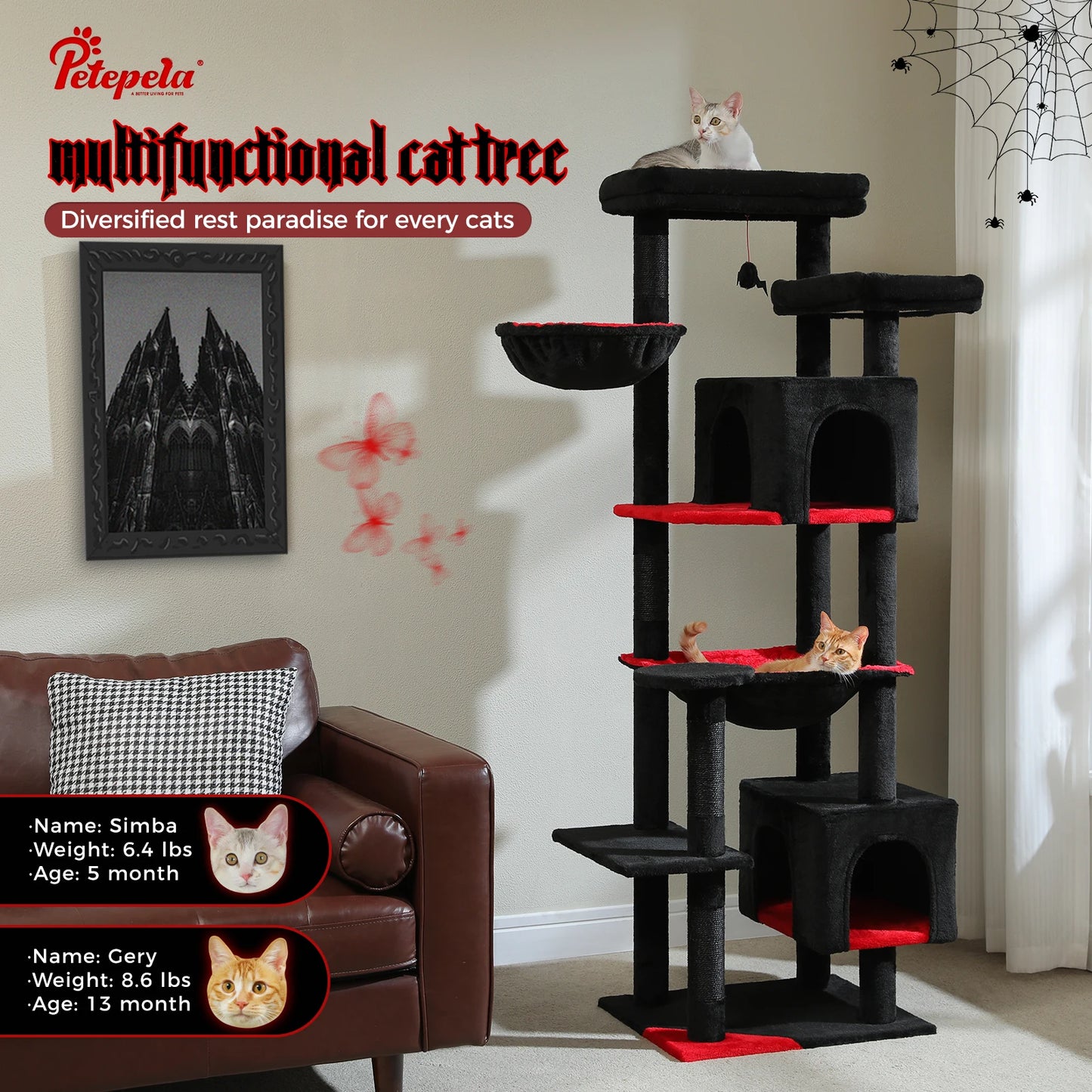 PAWZ Road Five Tier Indoor Cat Tree With Hammock And Scratching Posts