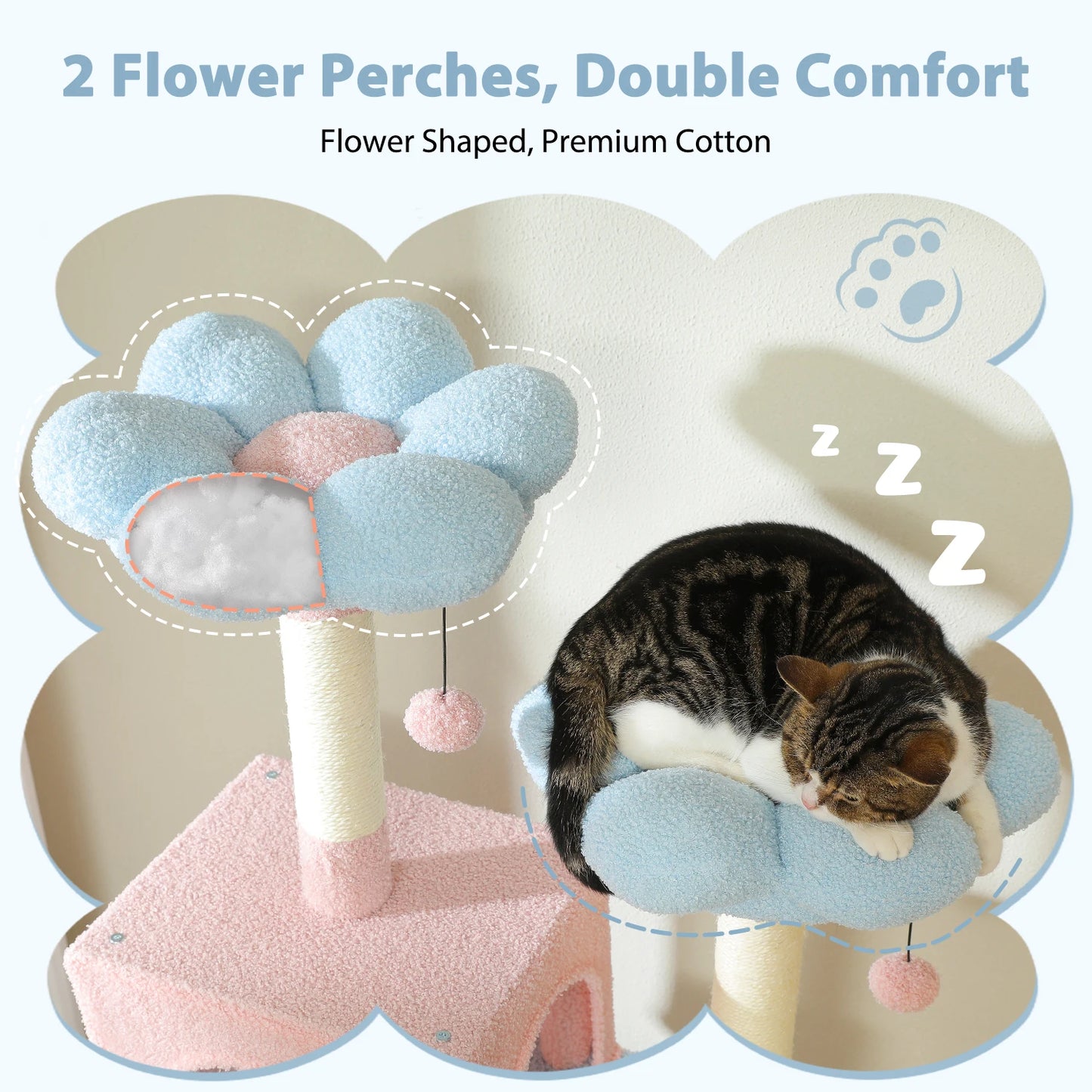 PETEPELA Cat Tree Tower For Indoor Cats With Sisal Scratching Posts And Hammock