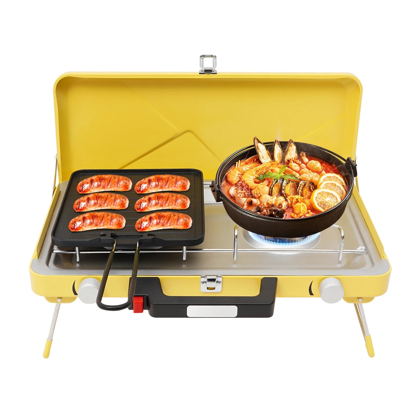 Portable Outdoor Gas Stove 2 Burner 3500W With Windshield