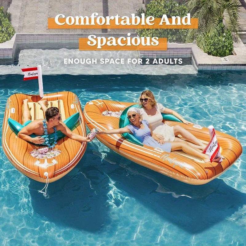 Giant Boat Pool Float With Cooler For Two Handles Tow Point