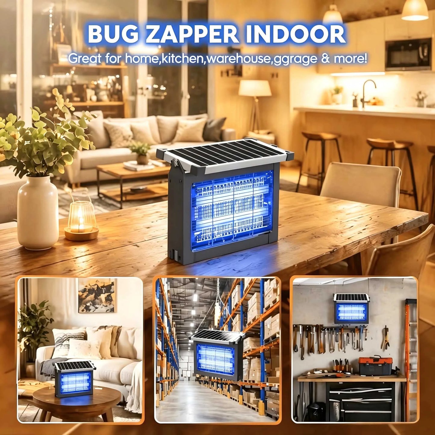 Solar Bug Zapper Outdoor 4500V Mosquito Killer With Panel Sensor