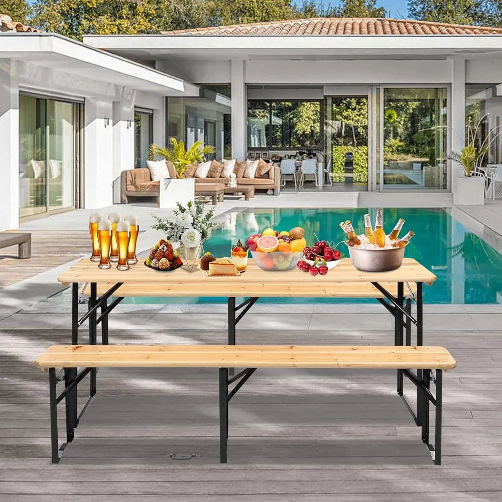 Folding Picnic Table With Benches Weather-Resistant For Outdoor Use