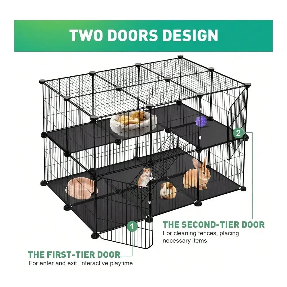 XMSJ Panels Pet Playpen With 2 Doors For Small Animals