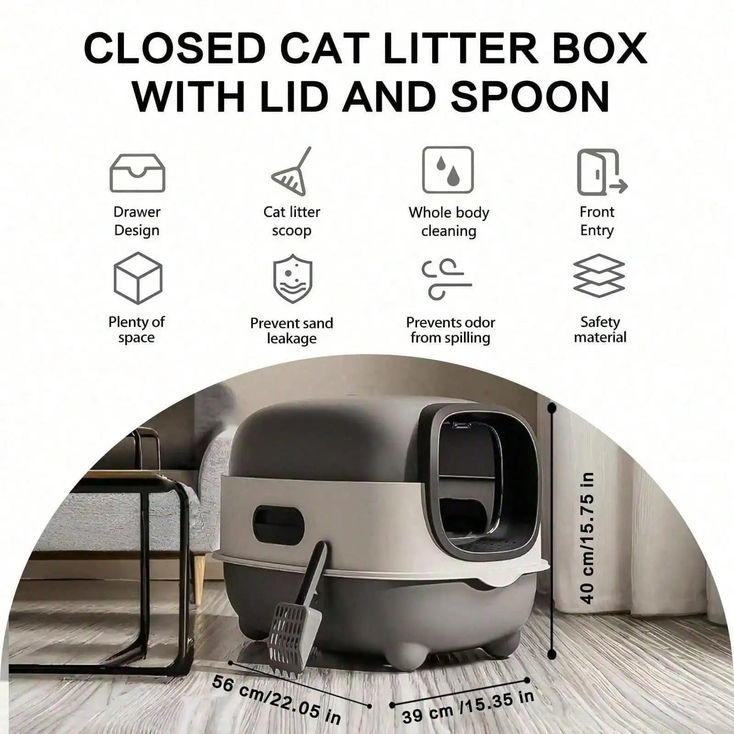 Foldable Enclosed Cat Litter Box With Lid And Scoop