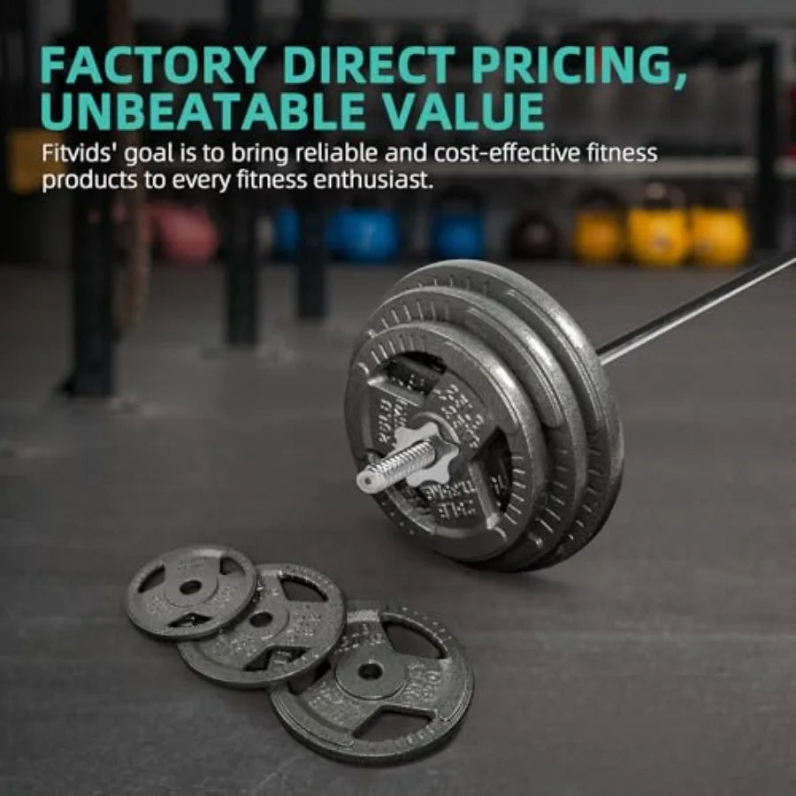 Cast Iron Weight Plates Set With Barbell Bar And Locks