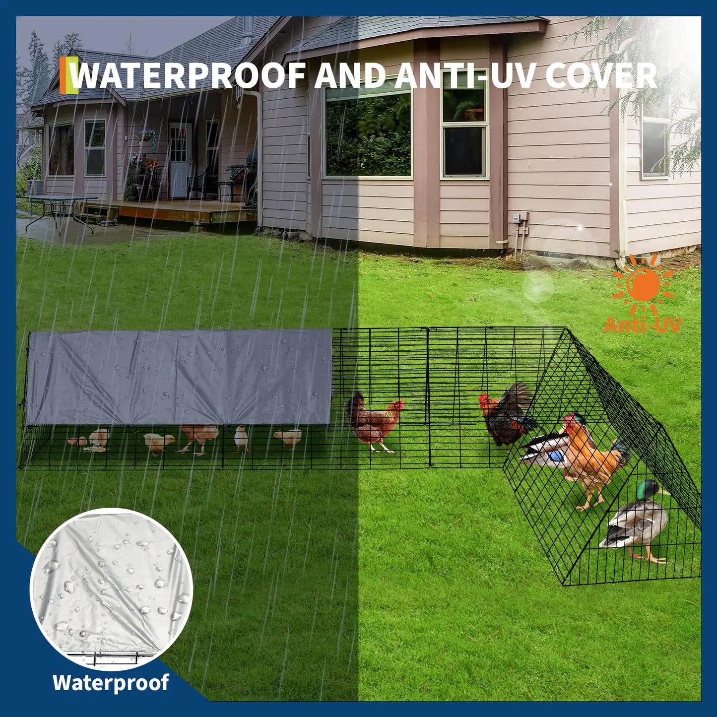 HiMISS Heavy Duty Chicken Run With Waterproof Cover For Yard