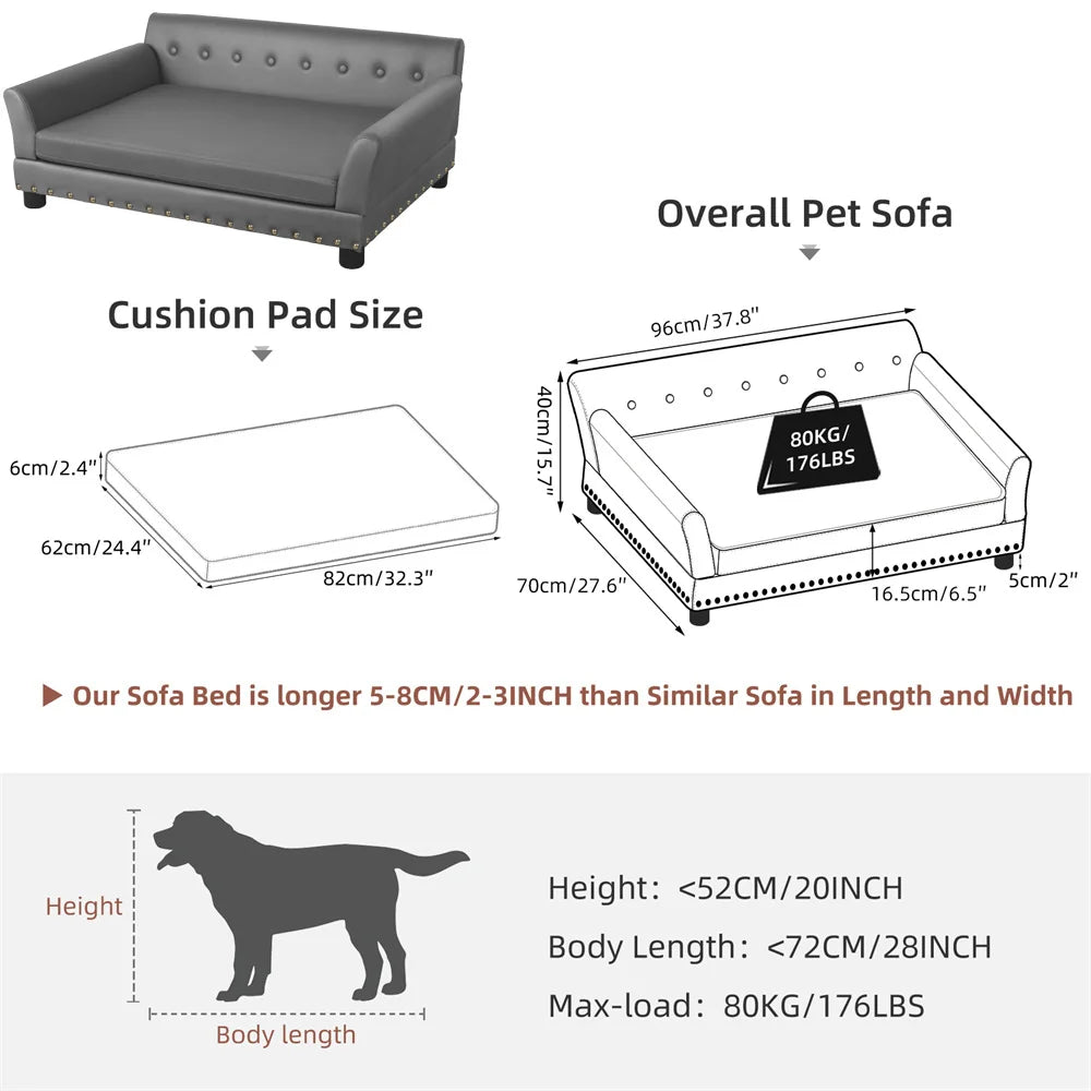 BORWART Heavy Duty Pet Sofa Raised Dog Bed Cushioned Couch Lounge