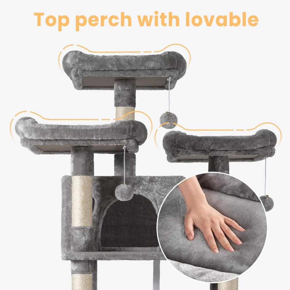 Large Cat Tree For Big Cats, Multi-Level Tower With Condo And Scratching Posts