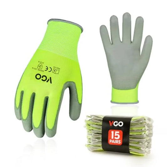 SHXI CN 15-Pair PU Coated Latex Free Gardening Work Gloves