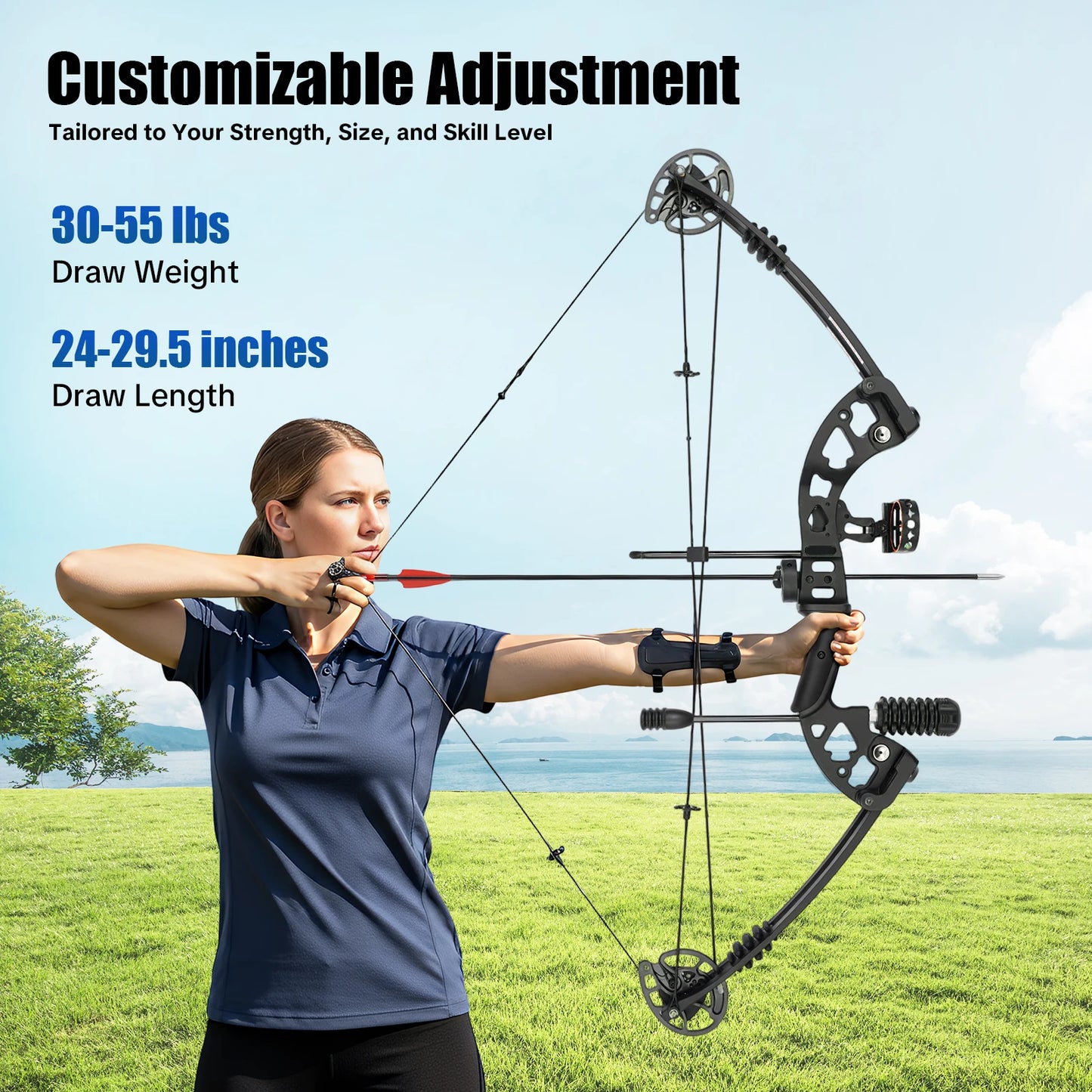 Right Hand Compound Bow With Adjustable Draw Weight 3 Pin Sight Archery Set