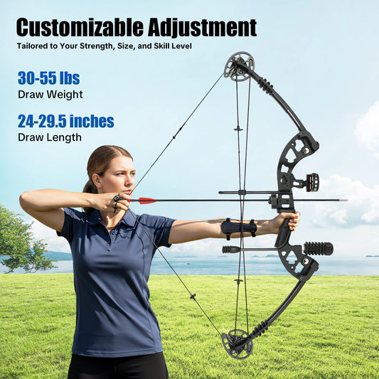 Right Hand Compound Bow With Adjustable Draw Weight 3 Pin Sight Archery Set