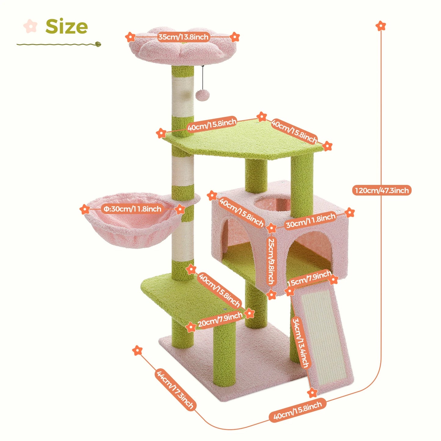 PAWZ Road Flower Cat Tree Multi Level Cat Tower With Sisal Posts Top Perch