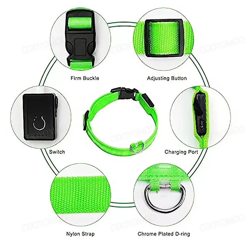 COOYOMOO 3 Mode USB LED Dog Collar With Night Glow