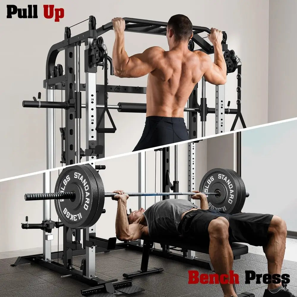 YTYIN Multifunctional Power Cage Rack With Smith Bar Cable Pulley