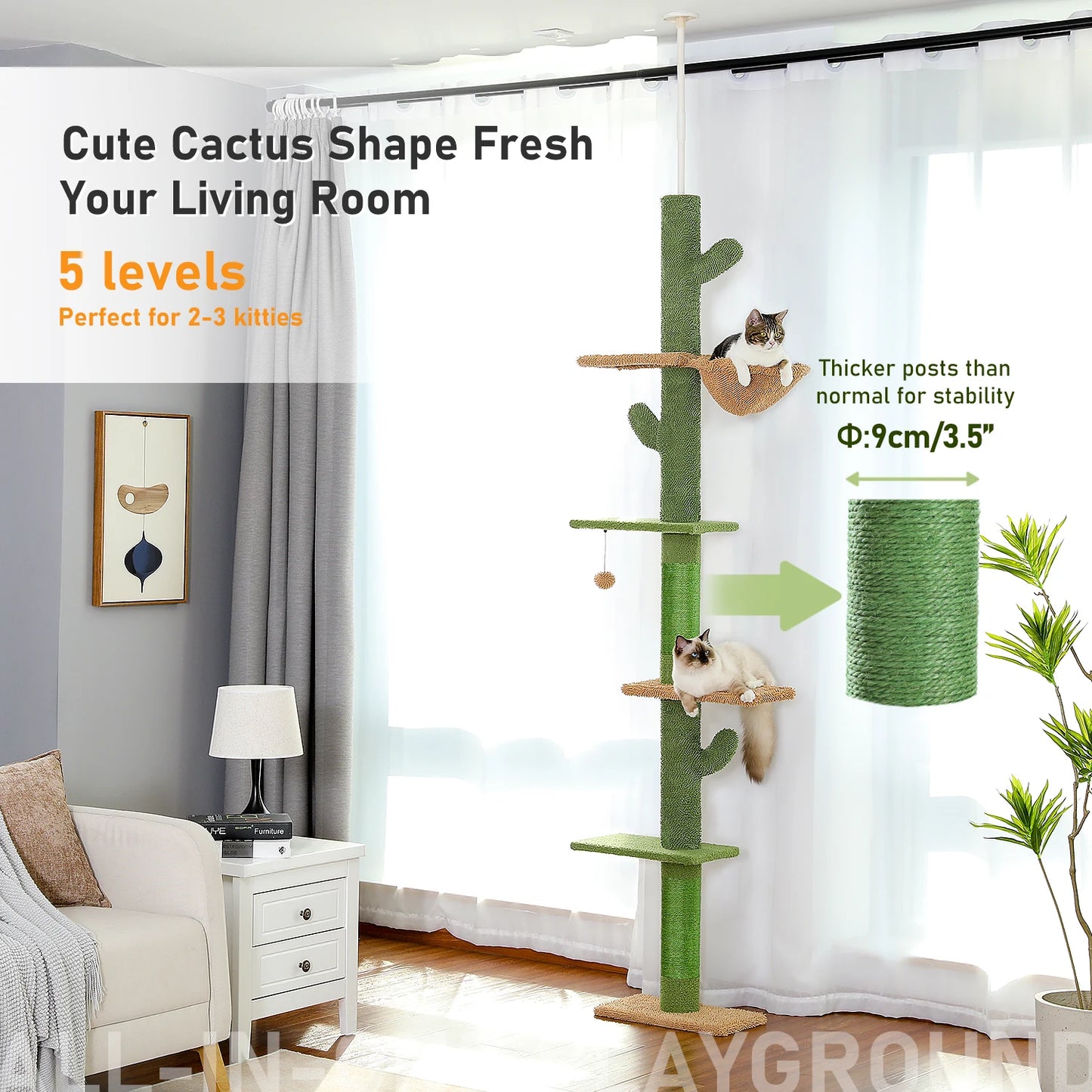 PAWZ Road 5-Tier Floor-To-Ceiling Cat Tree With Scratching Post