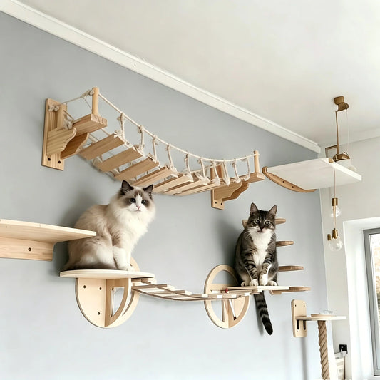 Wall Mounted Cat Bridge With Sisal Rope For Indoor Cats Pine Wood