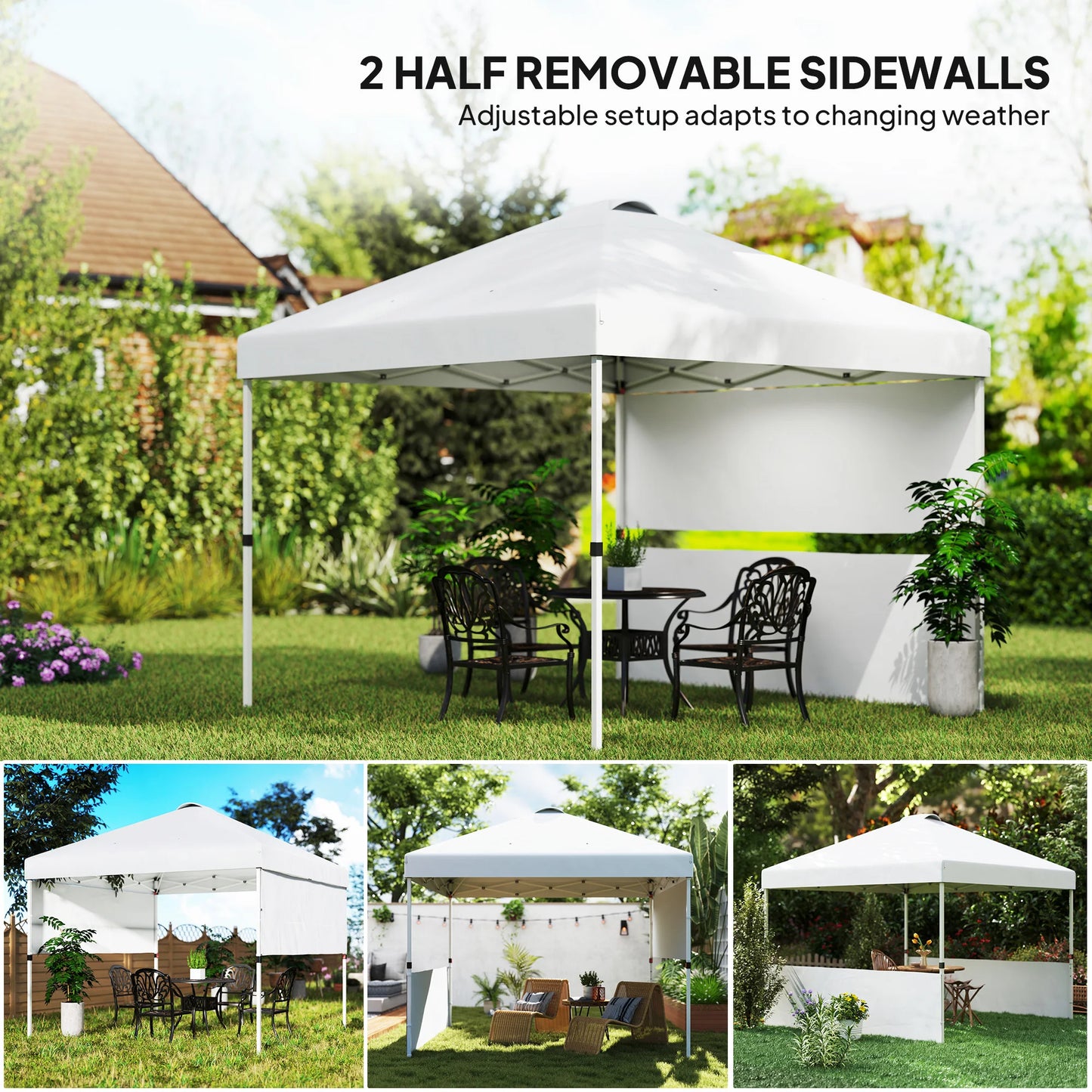 Pop Up Canopy Tent With Half Sidewalls, Easy Outdoor Setup