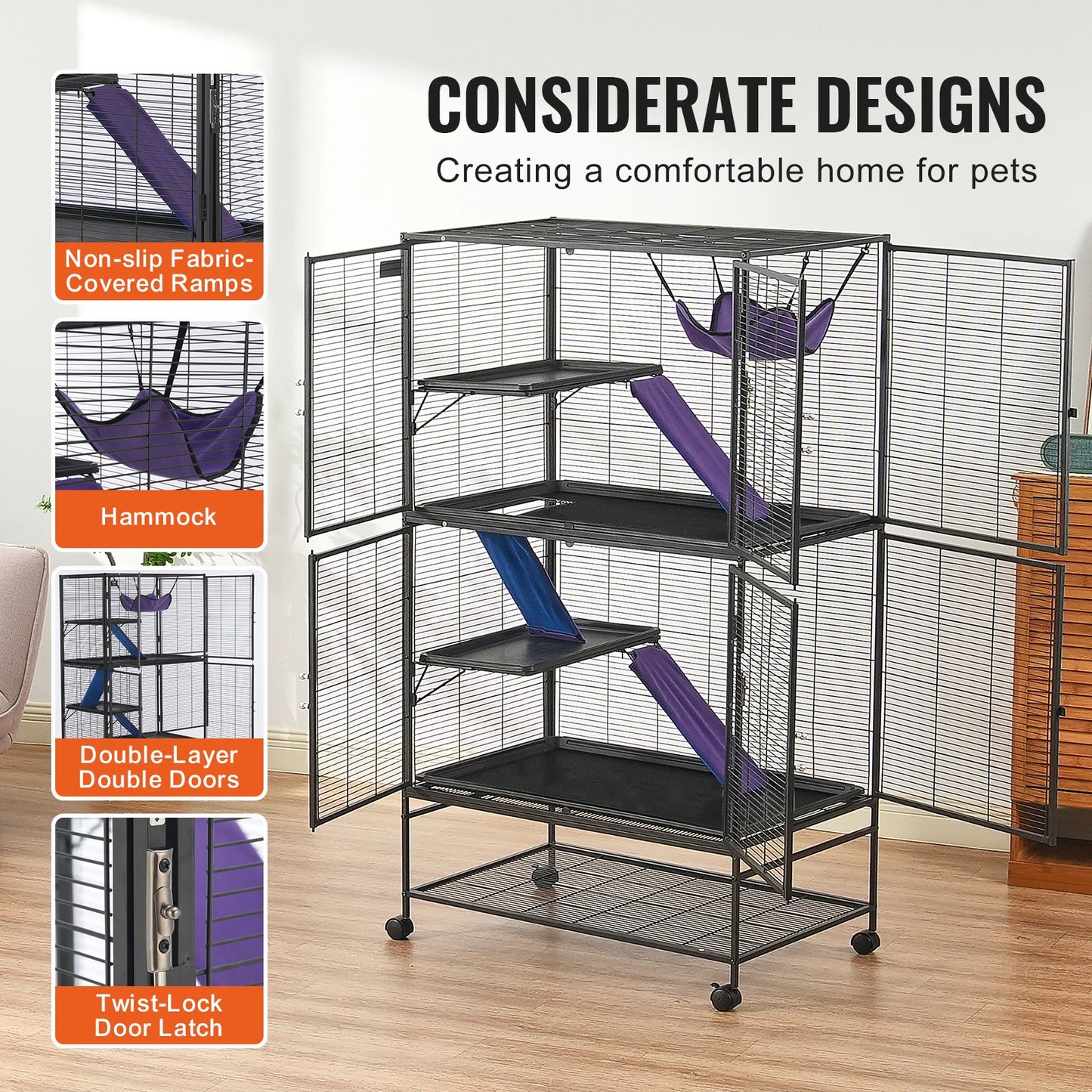 SucceBuy Four-Tier Rolling Metal Ferret Cage Ideal For Pets