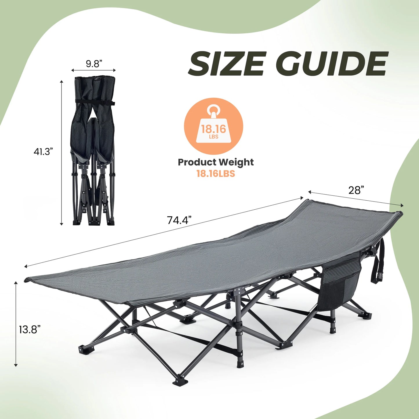 JHK Folding Camping Bed Lounge Chair With Storage Cushion