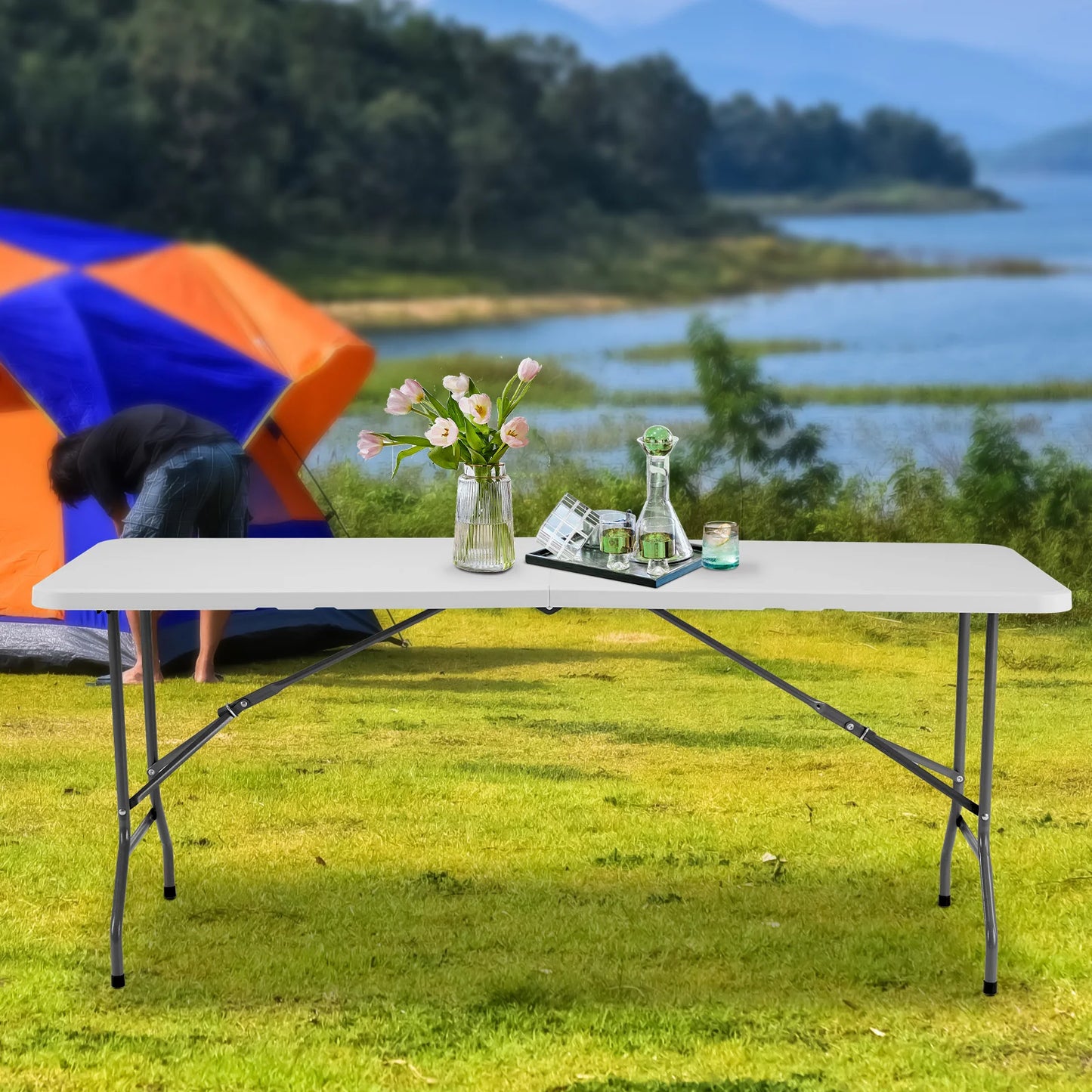 JHK Portable Folding Camping Table Carrying Handle Safety Lock