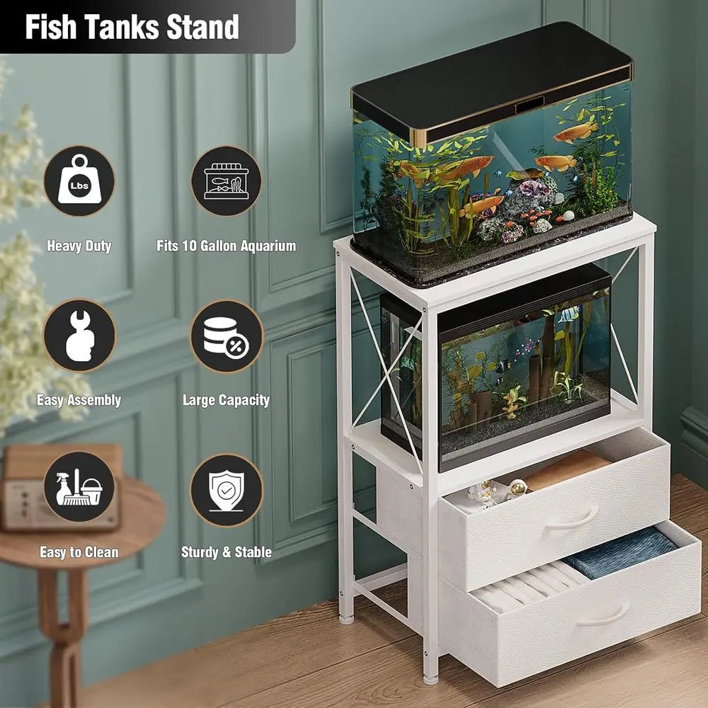 Reptile Tank Stand With Two-Tier Shelves