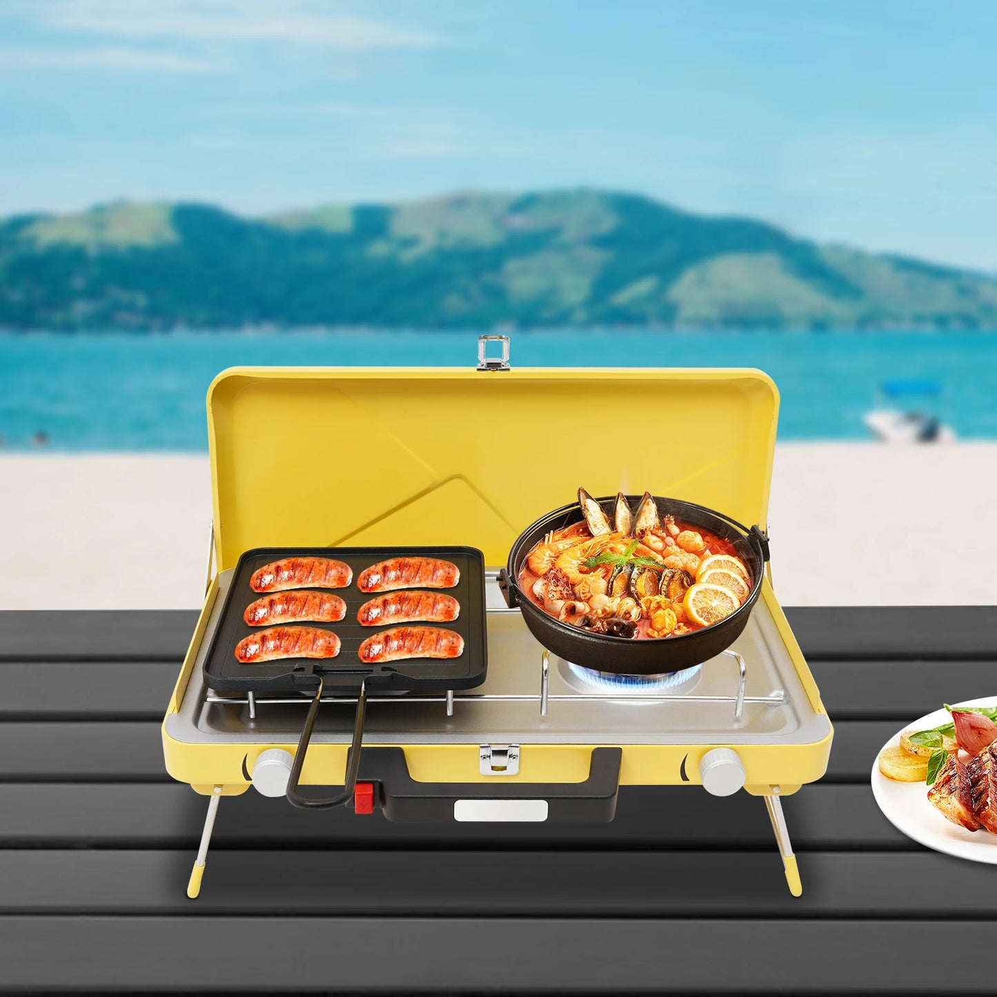 Dual 3500W Camping Stove With Piezo Ignition Portable Outdoor Grill