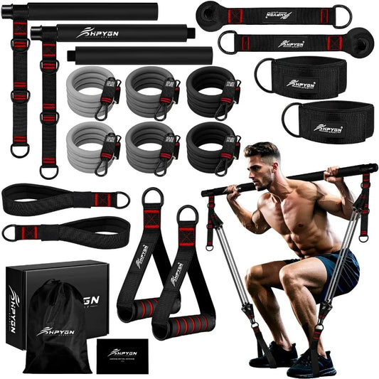 Pilates Bar Kit With Resistance Bands Heavy Duty Home Gym