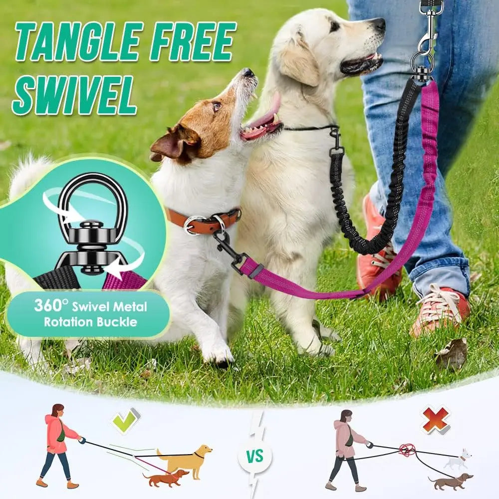 DCLOUD Double Dog Leash Attachment With Shock Absorbing Bungee