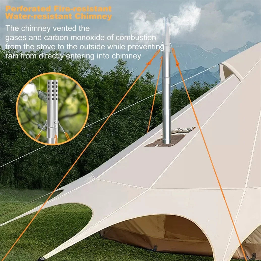 Wood Burning Portable Outdoor Stove Six Stainless Chimney Pipes