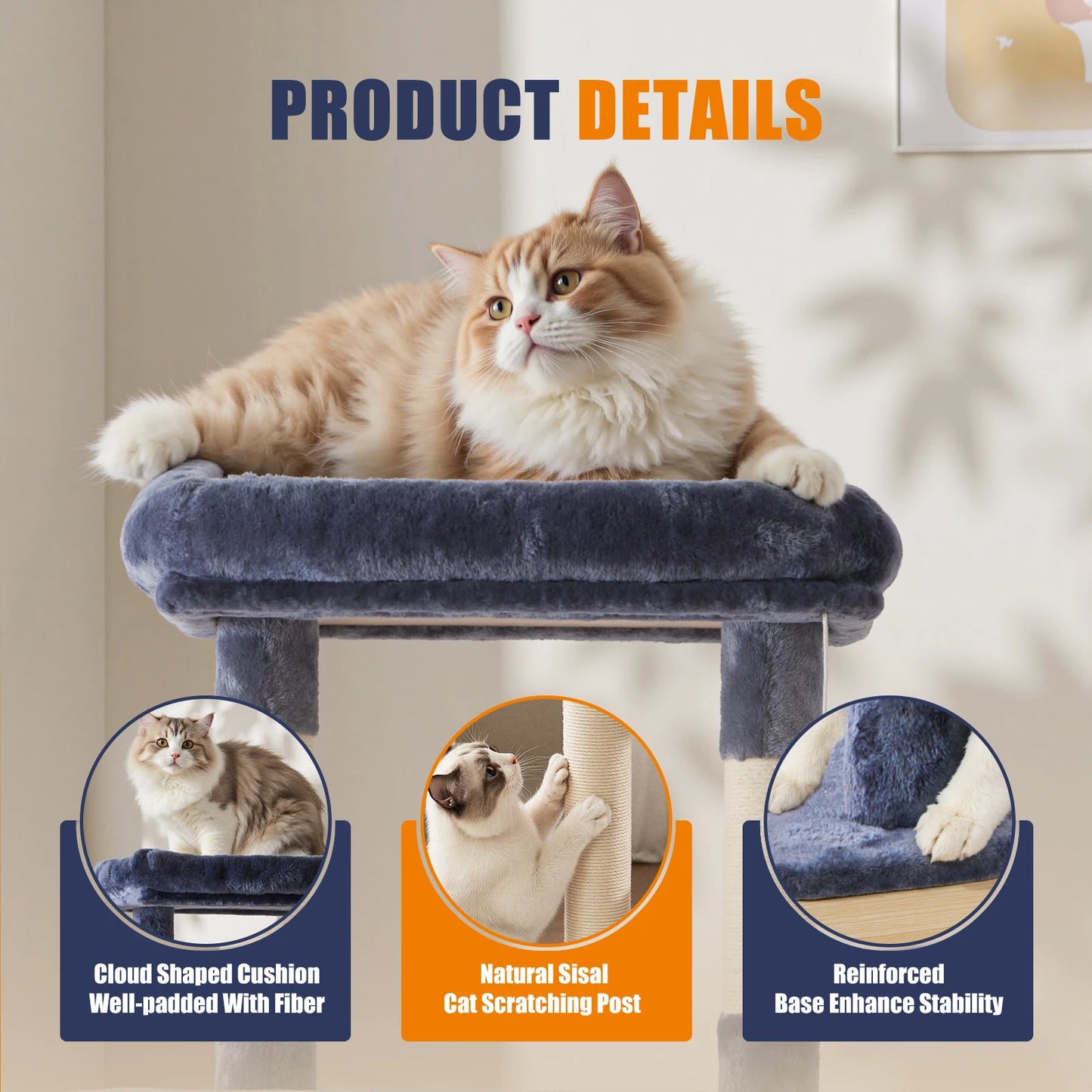 JHK Cat Tree Tall Multi Cat Climbing Tower With Natural Sisal Scratching Posts