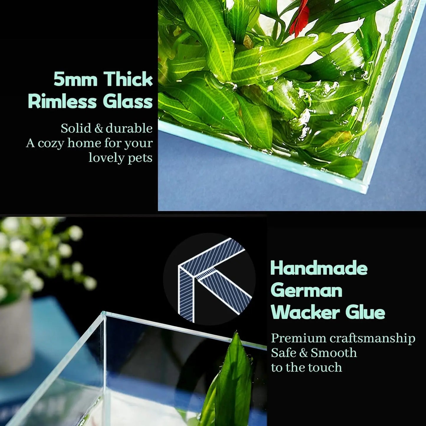 Ultra Clear Rimless Glass Betta Aquarium With Cover And Tools