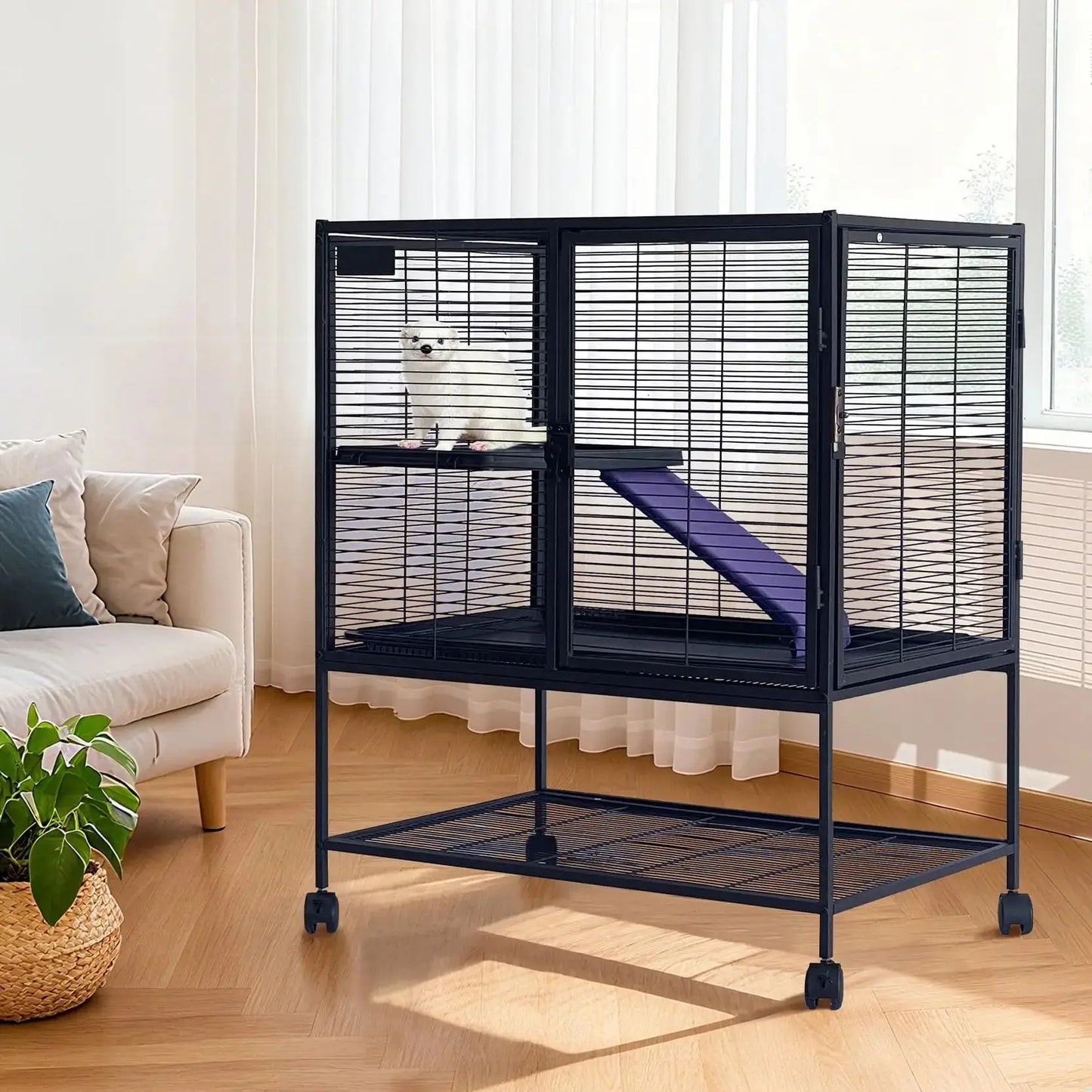 HiMISS Heavy-Duty Small Animal Cage With Lockable Wheels Hammock