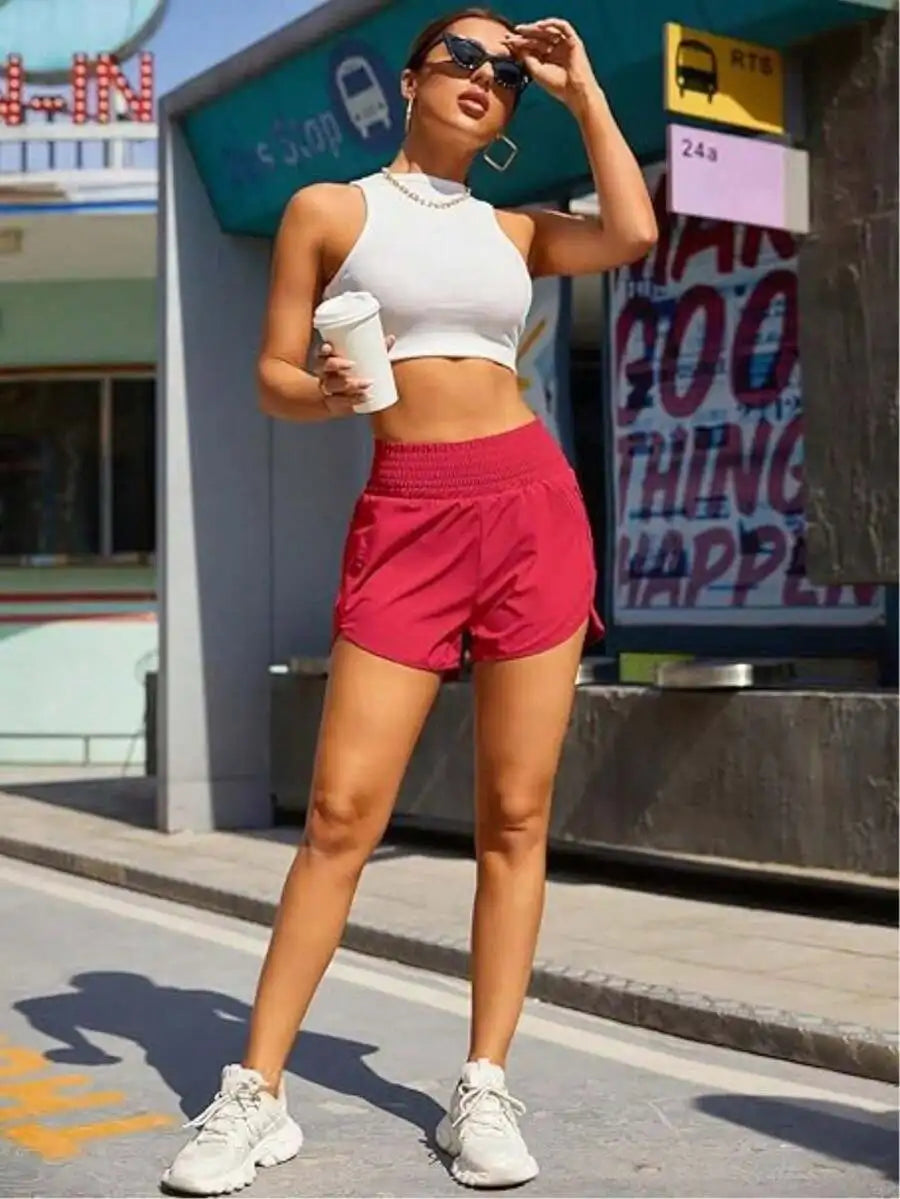 Women's High-Waisted Quick-Dry Sport Shorts With Elastic Waist For Running Yoga