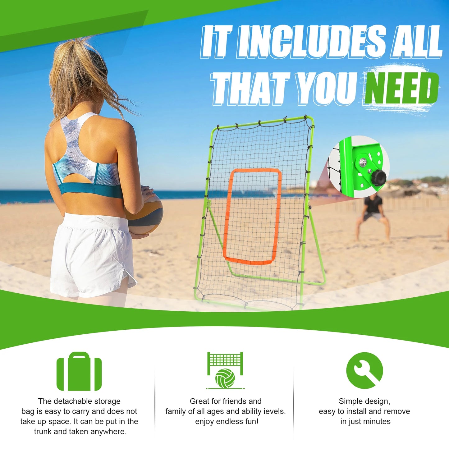 Volleyball Rebound Net With Adjustable Angles