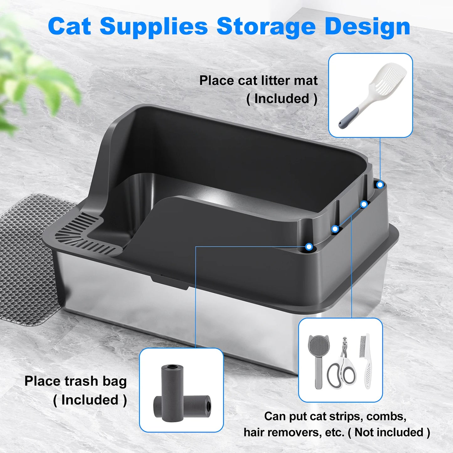 Stainless Steel Cat Litter Box With Splash Proof And Leak Proof Design