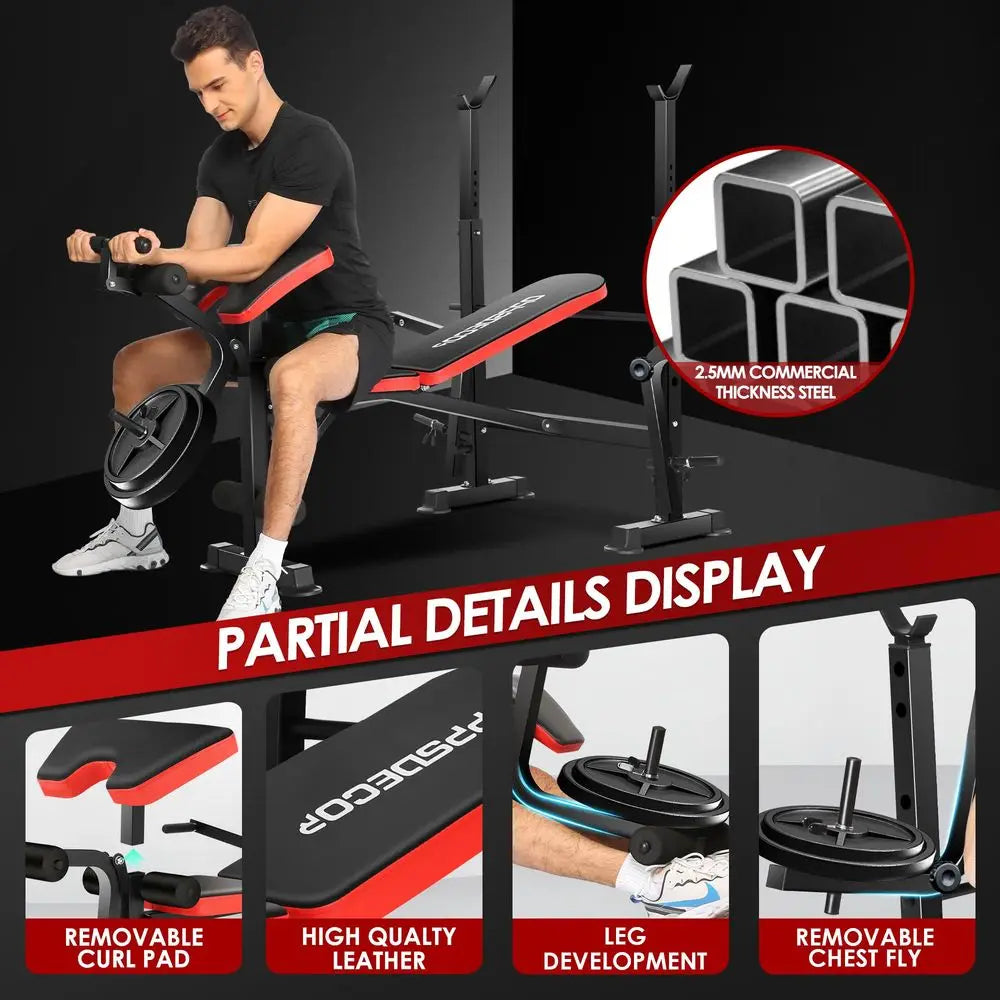 YTYIN All in One Weight Bench With Squat Rack Leg Developer Preacher Curl Rack