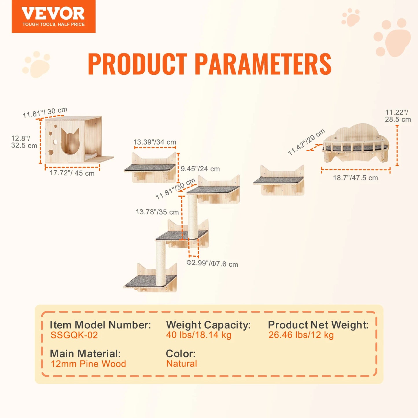 SucceBuy Wall Mounted Cat Shelves With Jumping Boards And Perches