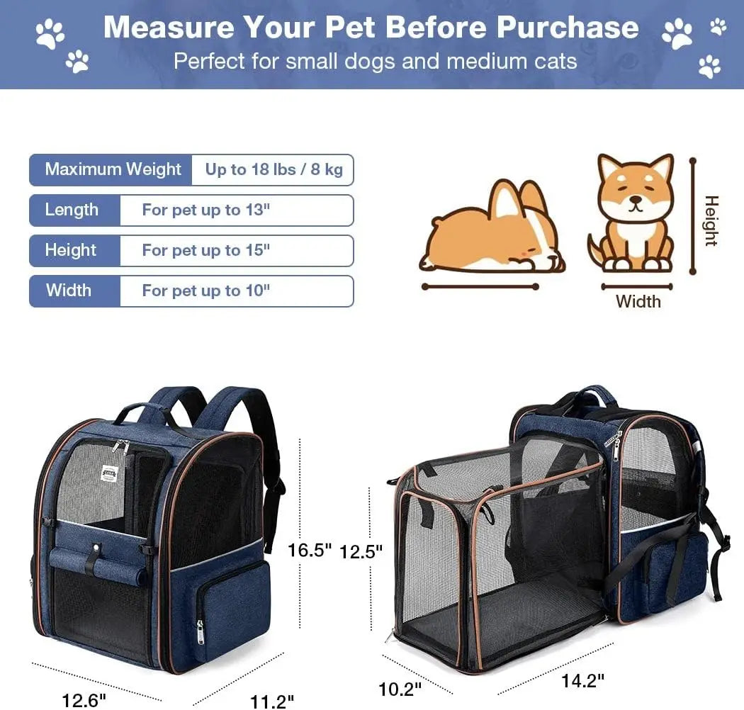 Double-Compartment Cat Backpack Carrier For Two Small Cats Or Dog