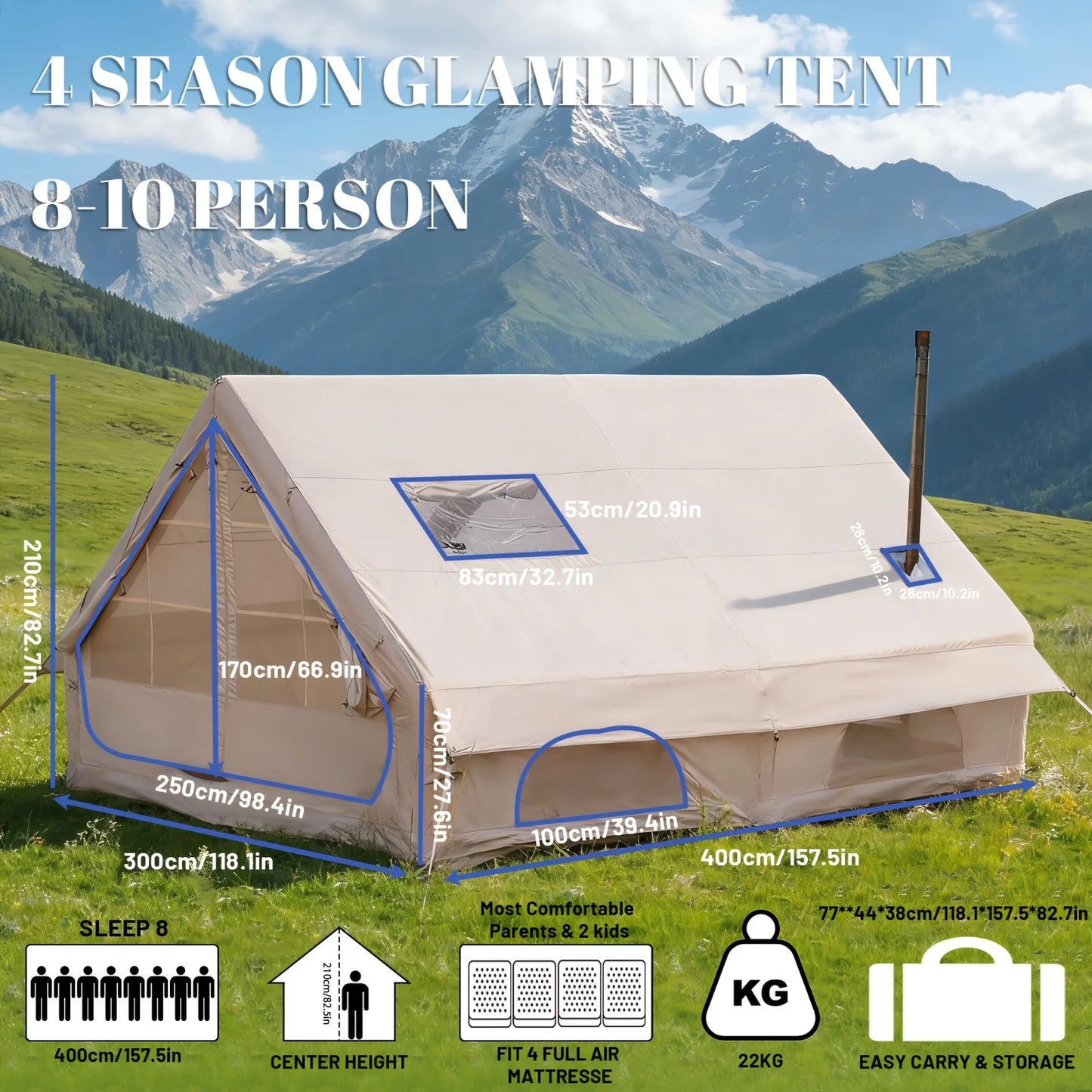 Pakicetus Quick Air Flow Inflatable Camping Tent With Skylight