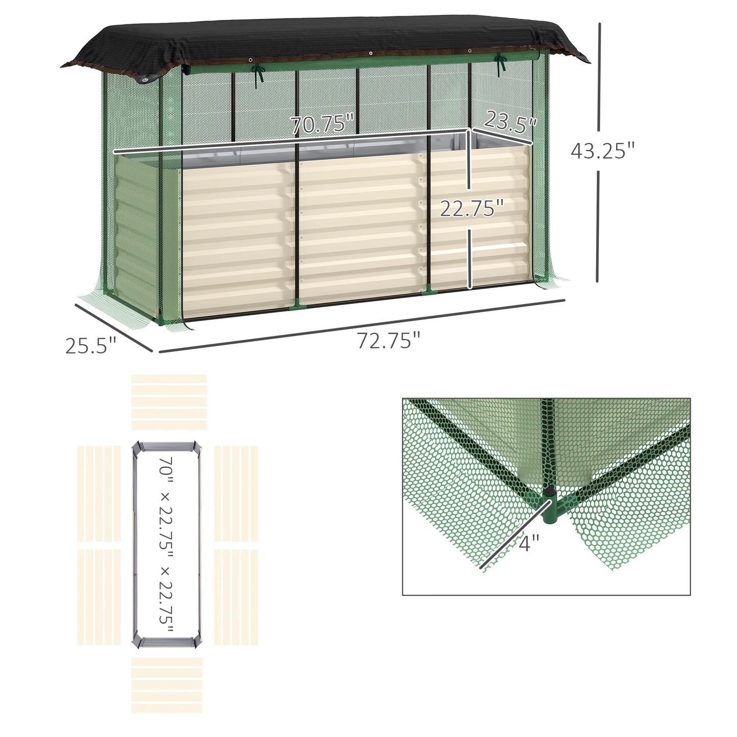 Outsunny Galvanized Raised Garden Bed With Crop Cage Shade Cloth