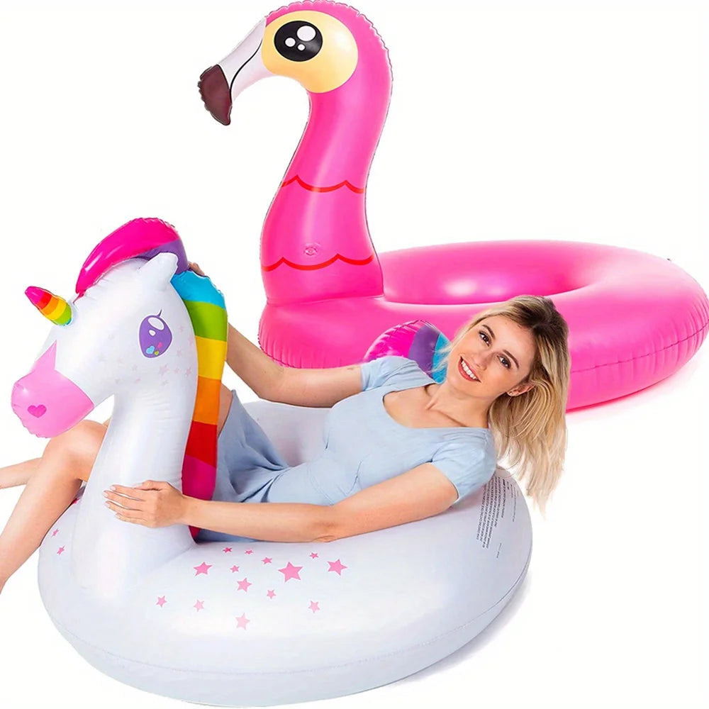 Joyfy 2-Pack Flamingo and Unicorn Inflatable Pool Floats for Kids