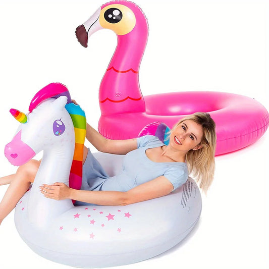 Joyfy 2-Pack Flamingo and Unicorn Inflatable Pool Floats for Kids