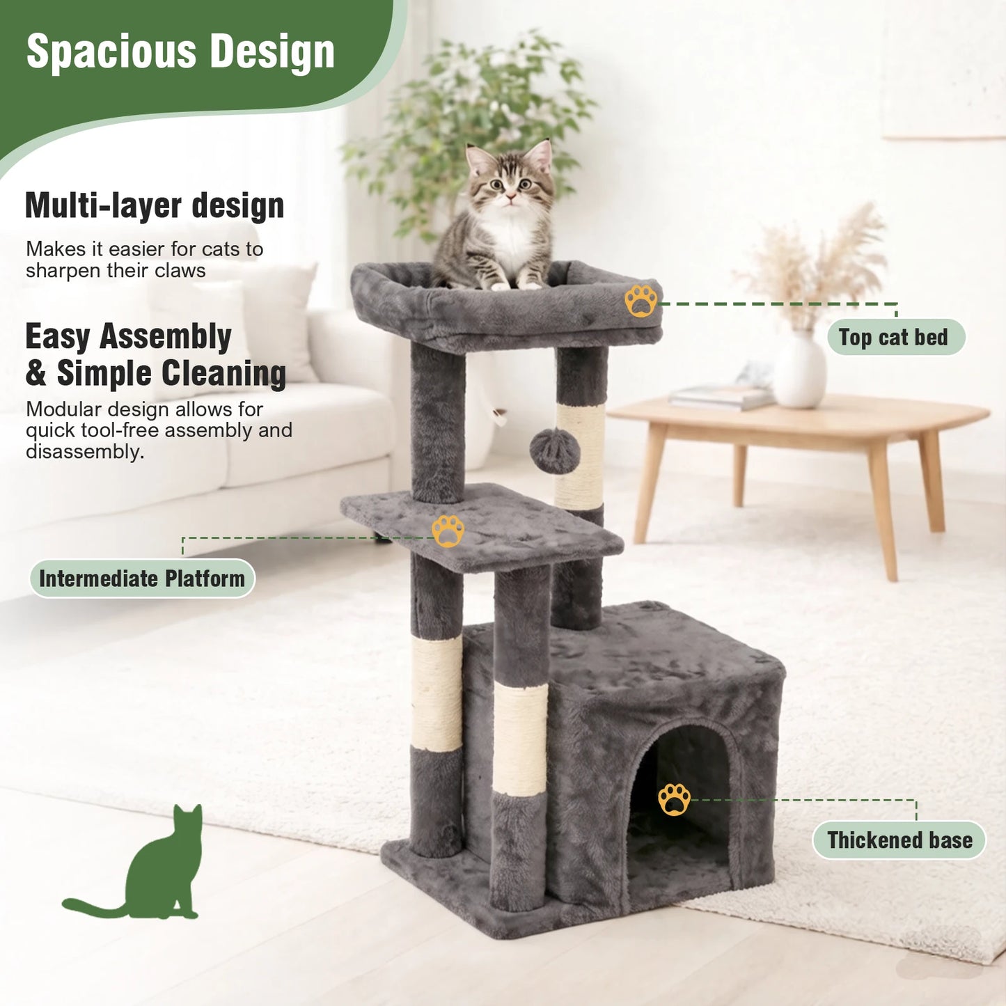 Cat Tree Indoor Cat Tower With Scratching Posts Condo And Hanging Ball Toys