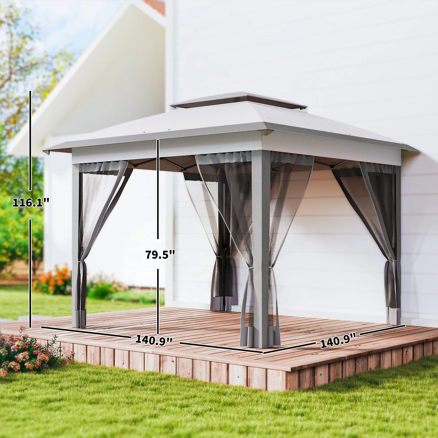 Backyard Party Cabana Gazebo With Three Level Height Adjustment And Mesh Walls